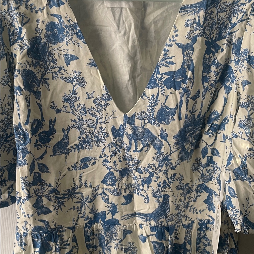 Tuckernuck Blue and White Floral Puff-Sleeve Midi Dress with V-Neck - Picture 9 of 16